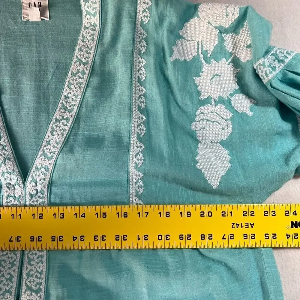 Gap Robe Jacket Womens S/M Embroidered Balloon Sleeve Ice Water Blue